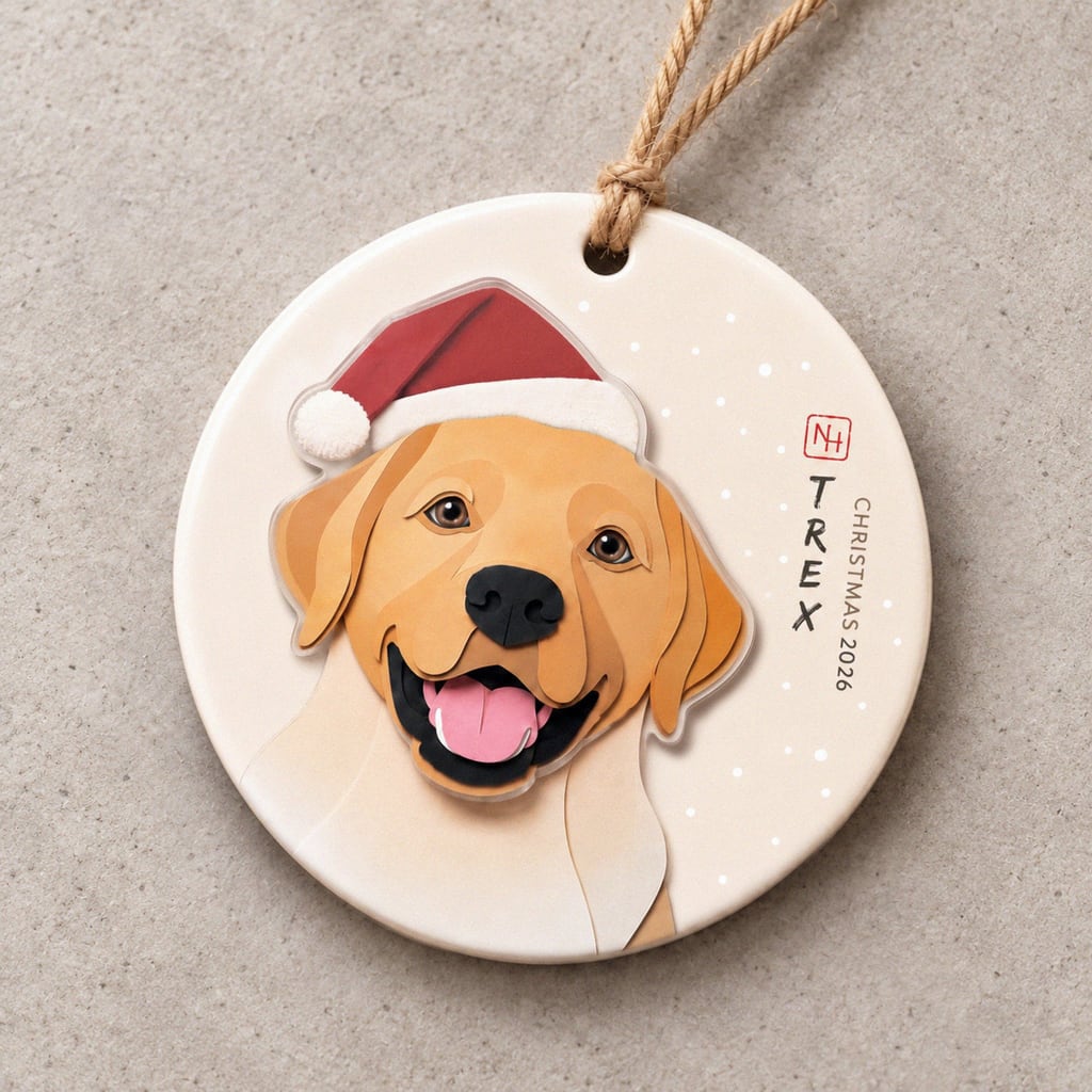 Personalised golden Labrador Christmas ornament.