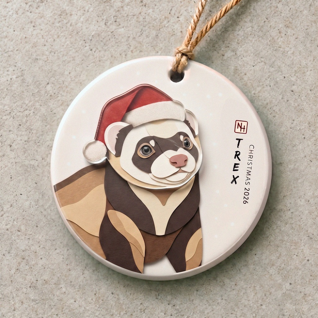 Personalised ferret Christmas ornament.