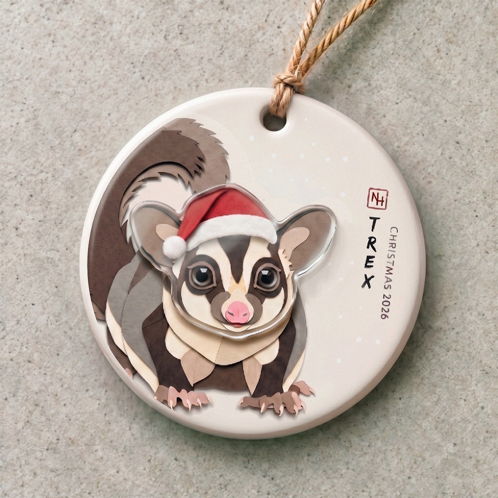 Personalised sugar glider Christmas ornament.